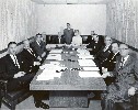 Rules Committee in 1961: Jerome Waldie, Eugene Nisbet, Jack Schrade, Chief Clerk/CAO Arthur Ohnimus, Augustus Hawkins (Chair), Assistant Sgt. at Arms Wes Munroe, Rules Committee Secretary Peggy James, Fiscal Officer John Saylor, Tom Bane, Harold Sedgwick,