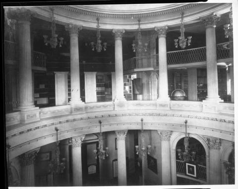 Rare photo of the interior of the apse rotunda. State library is visible.