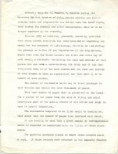 Five page letter/analysis from Ohnimus (circa early 1950) regarding burdensome duties placed upon Chief Clerk under new law (AB 5, 1949 session –Collier lobbyist registration law); Page 1