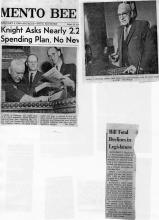 Newspaper clippings: Knight Asks Nearly 2.2 on Spending Plan & Bill Total Declines in Legislature
