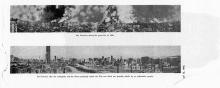 Two panorama images: San Francisco during and after the earthquake and great fire of 1906 which ruined the city which was speedily built by enthusiastic people. 