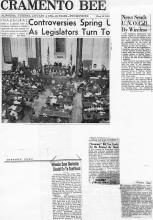 The first newspaper clipping reads:  Sacramento Bee  California, Tuesday, January 4, 1955 INAUGURAL