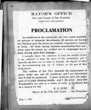 Proclamation from the SF mayor's office, May 1907