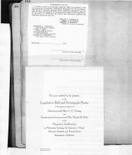 This page displays a partial adjournment sine die document and an invitation card.