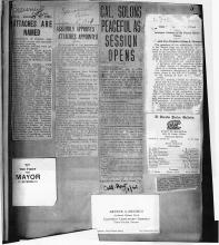 4 articles: Attaches are Named. 1903 The Fight For Mayor Is Between-. Assembly Approves Attaches Appointed. Cal. Solons Peaceful as Session Opens.