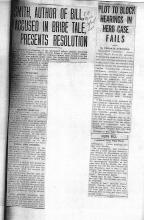 This page displays 3 newspaper clipping. The first newspaper clipping reads: Smith, Author of Bill, Accused in Bribe Tale, Presents Resolution