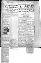 This page displays 2 newspaper clipping. First newspaper clipping reads: Democrats Strong in New Legislature. State Campaign in 1938 Goal of Party in Mapping Assembly Plans