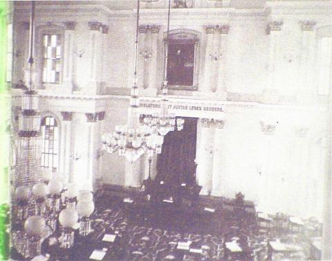 Photo of newly constructed Assembly Chamber in December 1869.