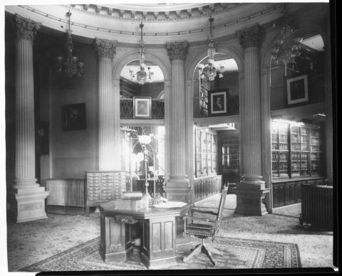 Interior view of the apse, showing the State Library. Circa early 1900s.