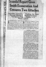 Scandal Report Gives Smith Exoneration and Censures Two Attaches. Assembly Committee’s Findings on Herb Doctors’ Charles of Attempted Extortion Ignores Senator Hurley; J.E. Hood Cleared